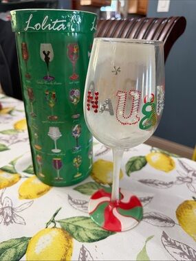 Lolita Red & Green Holiday Peppermint Stemmed Wine Glass